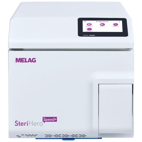 Weißer SteriHero Speed+ Sterilisator mit digitalem Display auf neutralem Hintergrund
