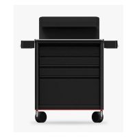 Schwarze Tattoo Workstation aus Aluminium mit Rollen auf weißem Hintergrund