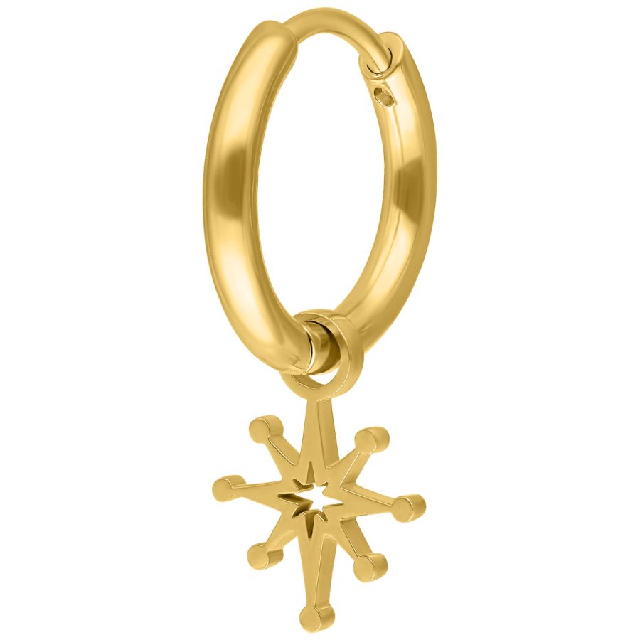 Goldene Creole mit sternförmigem Anhänger auf weißem Hintergrund