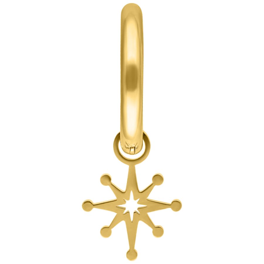 Goldene Creolen mit Polarstern-Anhänger auf weißem Hintergrund