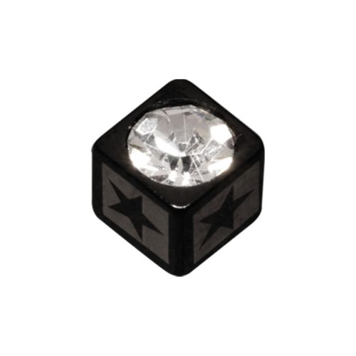 Schwarzer Chirurgenstahl-Cube mit klarem Kristall und Sternmuster