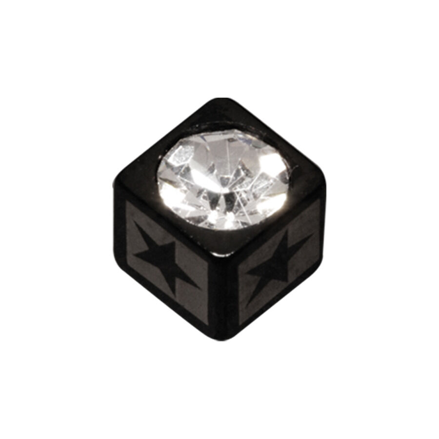 Schwarzer Chirurgenstahl-Cube mit klarem Kristall und Sternmuster