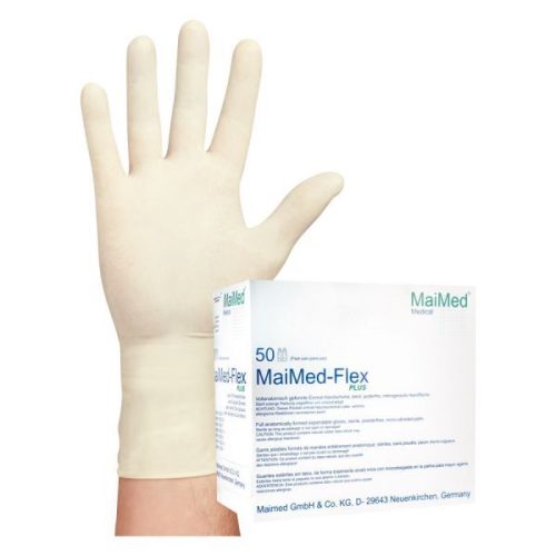 Puderfreier weißer Latexhandschuh Größe 8 auf weißem Hintergrund