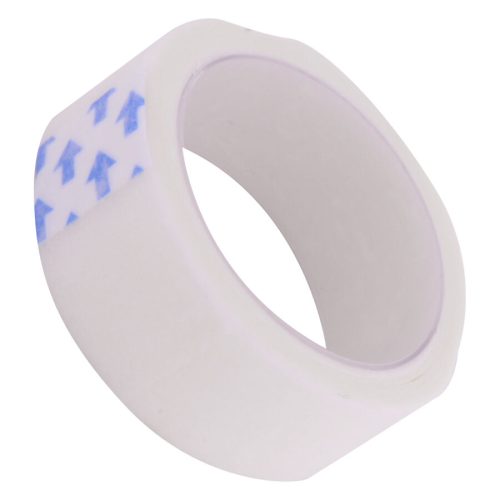Weiße Klebebandrolle mit blauen Pfeilen auf weißem Hintergrund