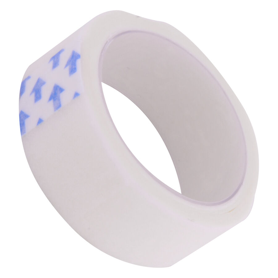 Weiße Klebebandrolle mit blauen Pfeilen auf weißem Hintergrund