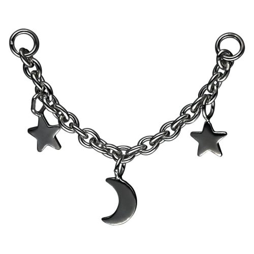 Schwarze Piercingkette mit Mond und Sternen auf weißem Hintergrund