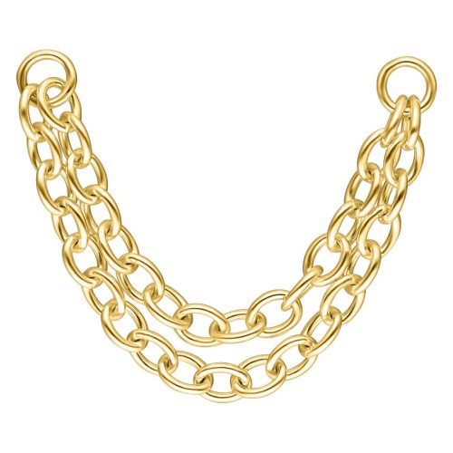 Doppelte goldene Piercingkette, 30mm Länge, auf weißem Hintergrund