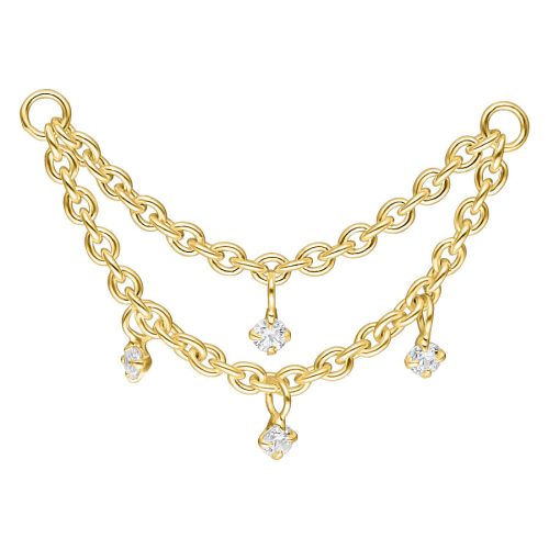 Goldene Piercingkette mit Kristallen, 40 mm Länge, Studiohintergrund