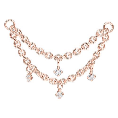 Zweischichtige Piercingkette in Roségold mit klaren Kristallen auf weißem Hintergrund