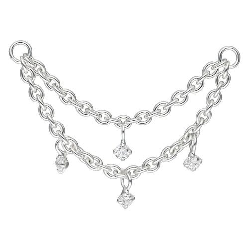 Silberne Piercingkette mit klaren Kristallen auf weißem Hintergrund