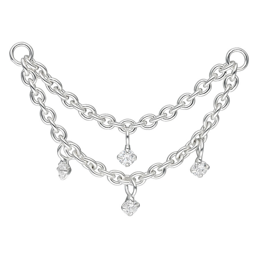 Silberne Piercingkette mit klaren Kristallen auf weißem Hintergrund