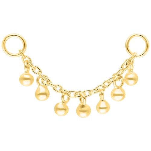 Goldene Piercingkette mit kleinen Kugeln auf weißem Hintergrund