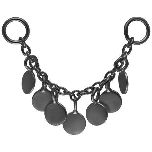 Schwarze Piercingkette mit runden Platten auf weißem Hintergrund