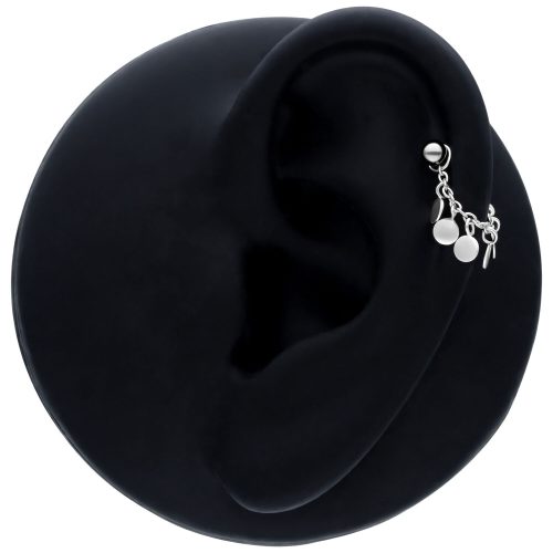 Schwarze Piercingkette aus Silber, 20 mm Länge, am Ohr