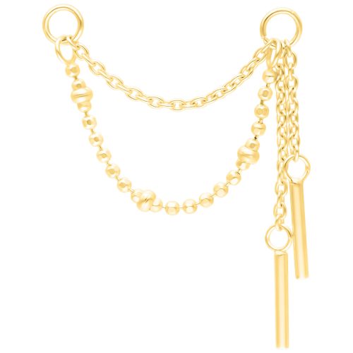 Goldene Piercingkette mit Anhängern, 20mm Länge, auf weißem Hintergrund