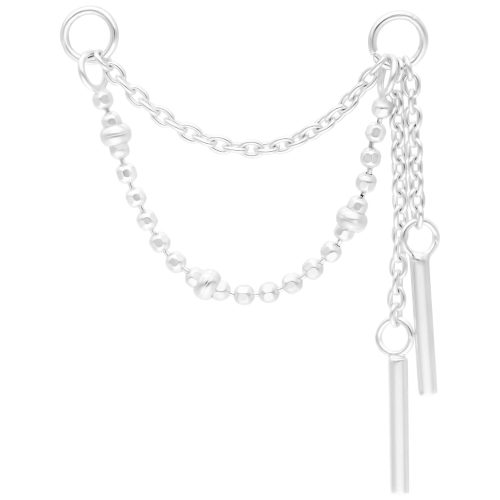 Silberne Piercingkette, 20mm, mit Kugeln und Anhängern auf weißem Hintergrund