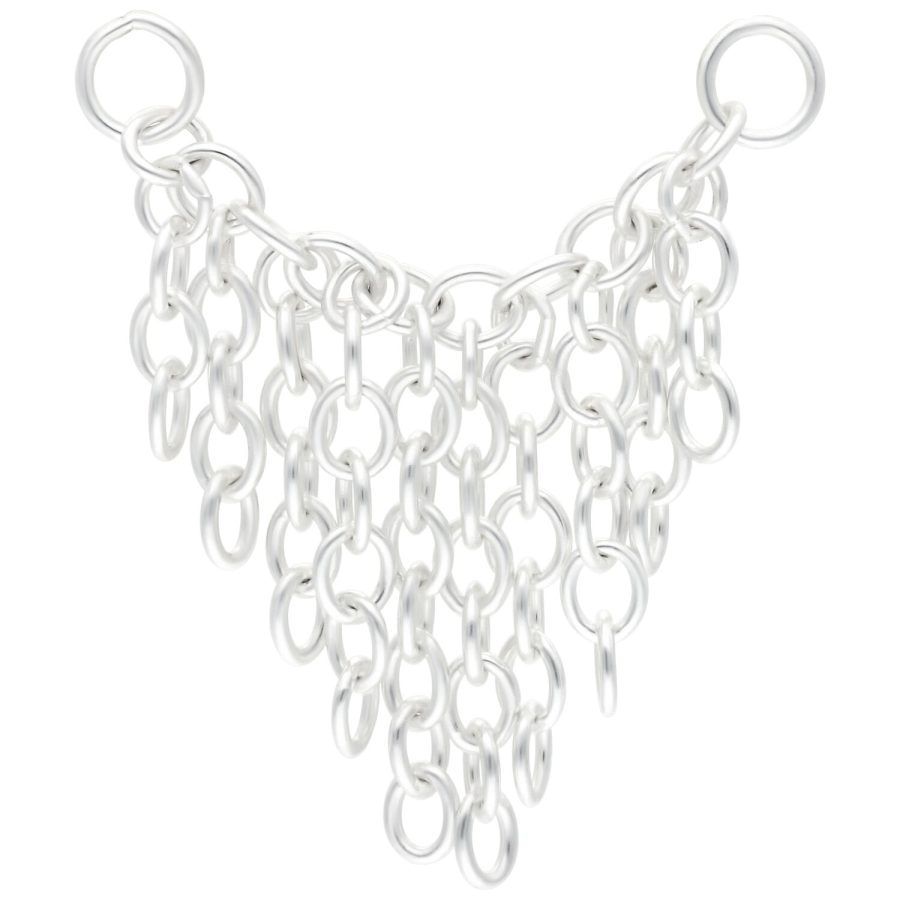 Silberne Tassle Piercingkette mit 20mm Länge auf weißem Hintergrund