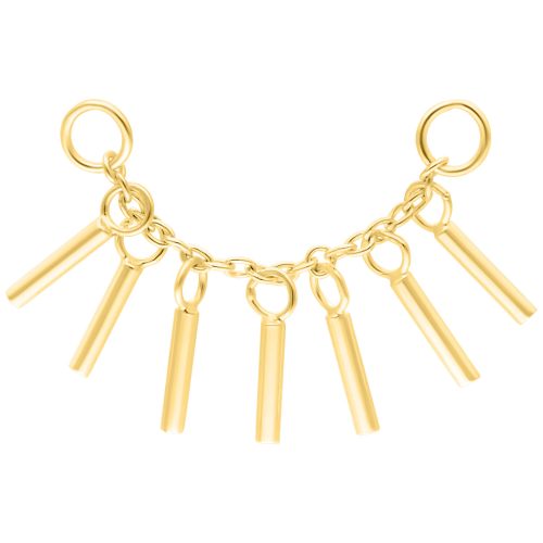 Goldene Piercingkette mit sieben kleinen Stäben auf weißem Hintergrund