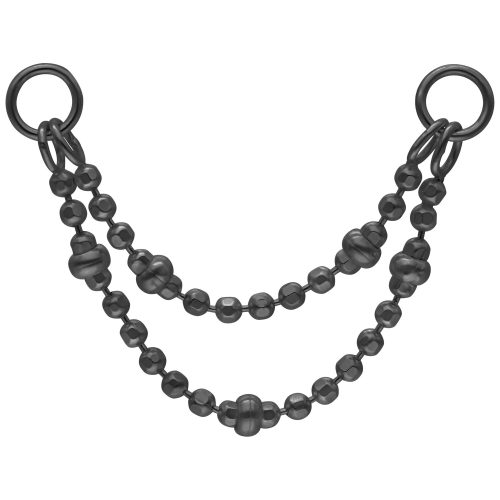 Schwarze Piercingkette mit zwei Ballketten, Länge 20mm, auf weißem Hintergrund