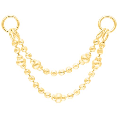 Goldene Piercingkette mit doppelter Kugeloptik, 20mm Länge, auf weißem Hintergrund