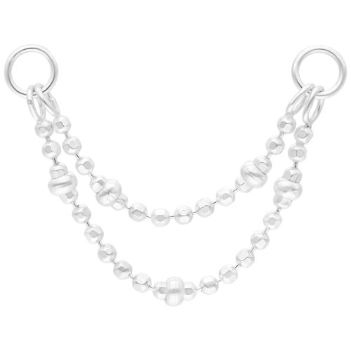 Silberne Piercingkette mit doppelten Ballketten, Länge 20mm, auf weißem Hintergrund