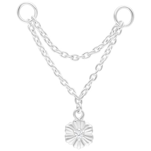 Silberne Hibiskus Piercingkette mit zwei Ketten und Blume auf weißem Hintergrund