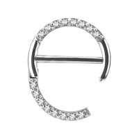 Silberner Nipple Clicker mit Kristallen, 12mm Länge, auf weißem Hintergrund