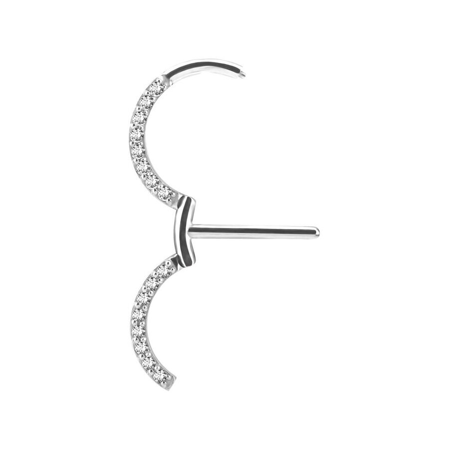 Silberner Nipple Clicker aus Chirurgenstahl 316L mit klaren Kristallen, Länge 13mm