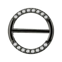 Schwarzer Pave Nipple Clicker mit klaren Kristallen auf weißem Hintergrund