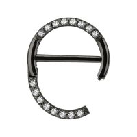 Schwarzer Nipple Clicker mit klaren Pavé-Kristallen auf weißem Hintergrund