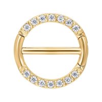 Goldener Nipple Clicker, verziert mit klaren Kristallen auf weißem Hintergrund