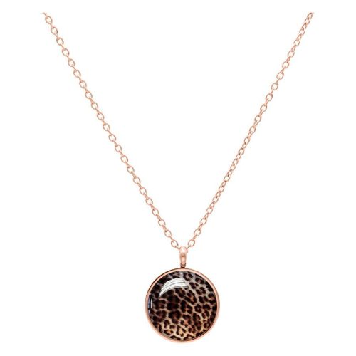 Leopard Kette aus Chirurgenstahl in Roségold mit rundem Anhänger auf weißem Hintergrund