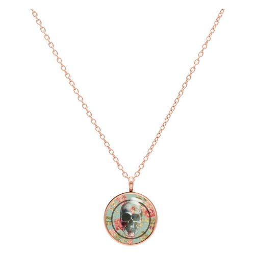 Kette mit Totenkopf-Anhänger in Roségold auf weißem Hintergrund