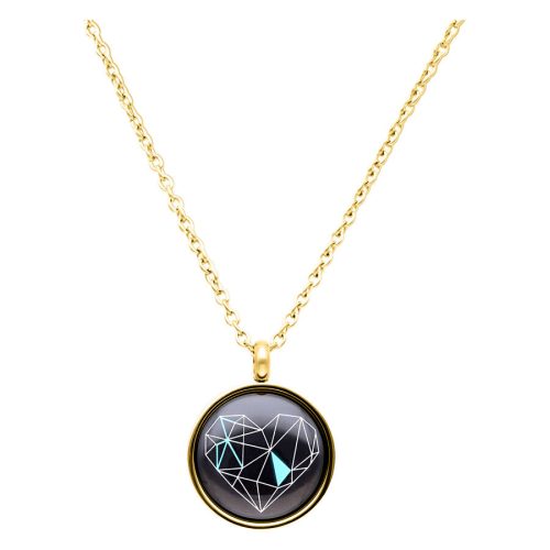 Goldene Delta Love Kette mit schwarzem Herzanhänger auf weißem Hintergrund