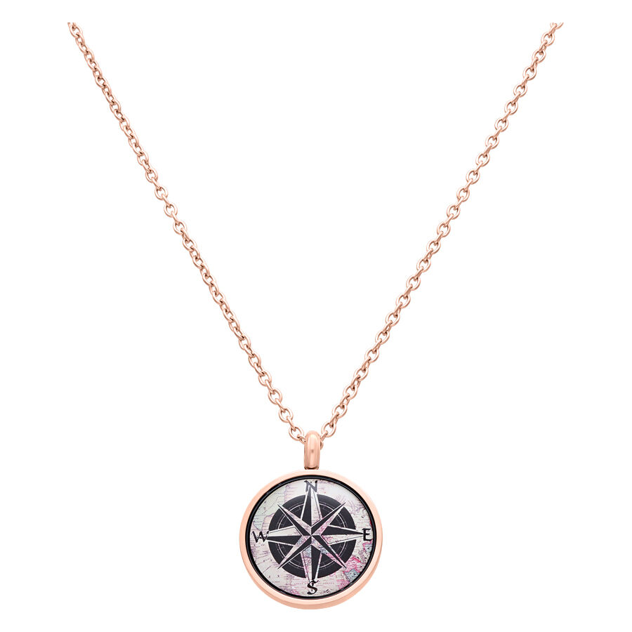 Roségoldene Kette mit Kompass-Anhänger auf weißem Hintergrund