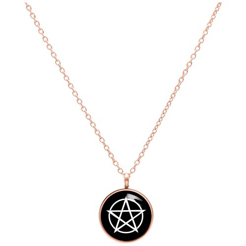 Pentagram Kette aus Chirurgenstahl in Roségold auf weißem Hintergrund