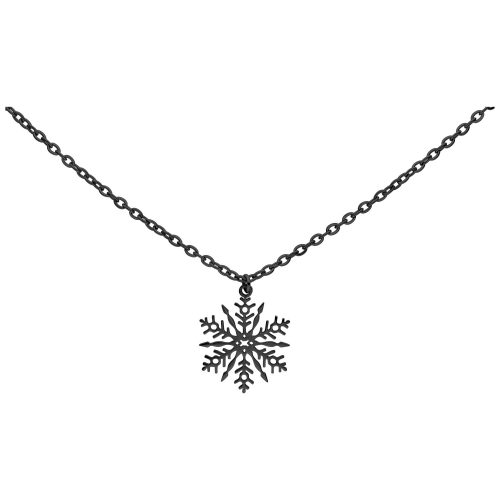 Schwarze Schneeflocken-Kette aus Chirurgenstahl, 60 cm lang auf weißem Hintergrund
