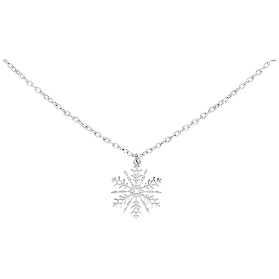 Silberfarbene Schneeflocken Kette auf weißem Hintergrund