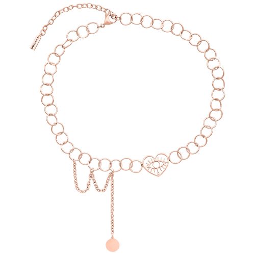 Roségoldener Choker mit Herz und Augenmotiv auf weißem Hintergrund