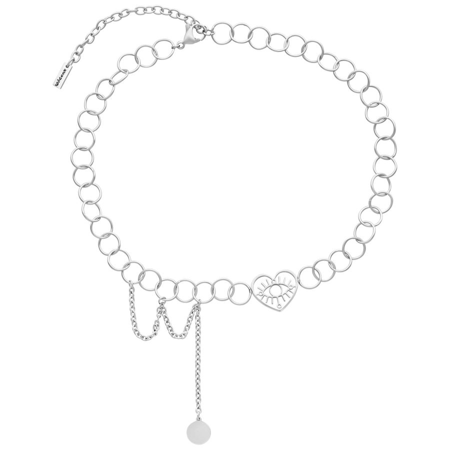 Silberfarbener Choker mit Herz-Auge-Anhänger auf weißem Hintergrund