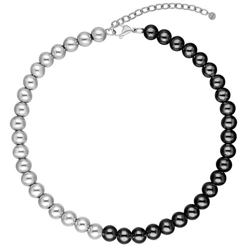 Silberne und schwarze Bubble Kette aus Chirurgenstahl 316L auf weißem Hintergrund