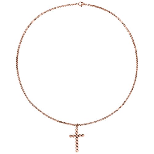 Kette aus Chirurgenstahl 316L in Roségold mit Kreuzanhänger auf weißem Hintergrund