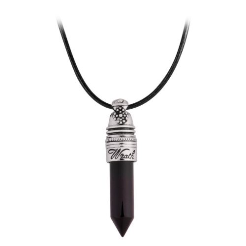 Schwarze Kette mit silbernem 'Wrath' Anhänger auf weißem Hintergrund