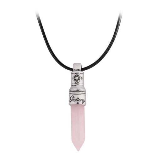Rosa Gluttony Kette mit silbernem Anhänger und schwarzem Lederband
