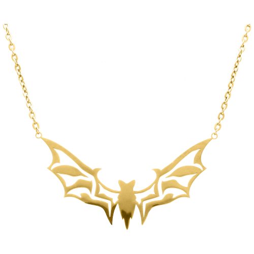 Goldene Kette mit Fledermaus-Anhänger auf weißem Hintergrund