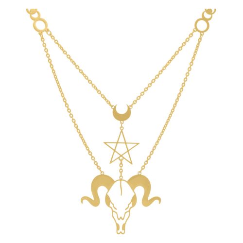 Goldene Dark Aries Kette mit Widderkopf und Sternanhänger auf weißem Hintergrund