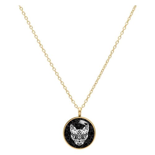 Goldene Kette mit El Gato Anhänger und schwarzem Hintergrund