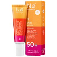 Nø Cosmetics Glowy Sunfluid LSF50 in orange-rosa Tube mit Verpackung