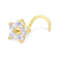 Goldener Nasenstecker mit kristallklarer Blume auf weißem Hintergrund