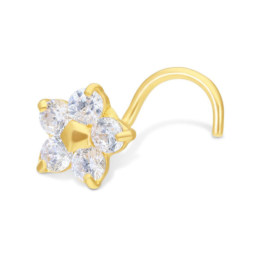 Goldener Nasenstecker mit kristallklarer Blume auf weißem Hintergrund